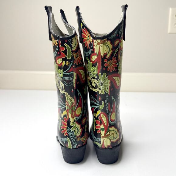 Nomad Women's Yippy Western Rain Boot Size 7 Waterproof Floral Paisley Pull‎ On - Picture 3 of 10